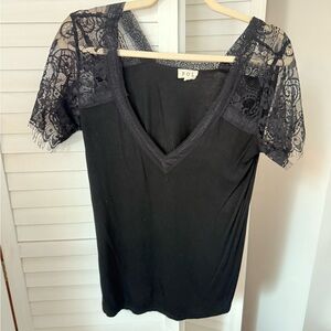 POL Black Fitted Lace Blouse
